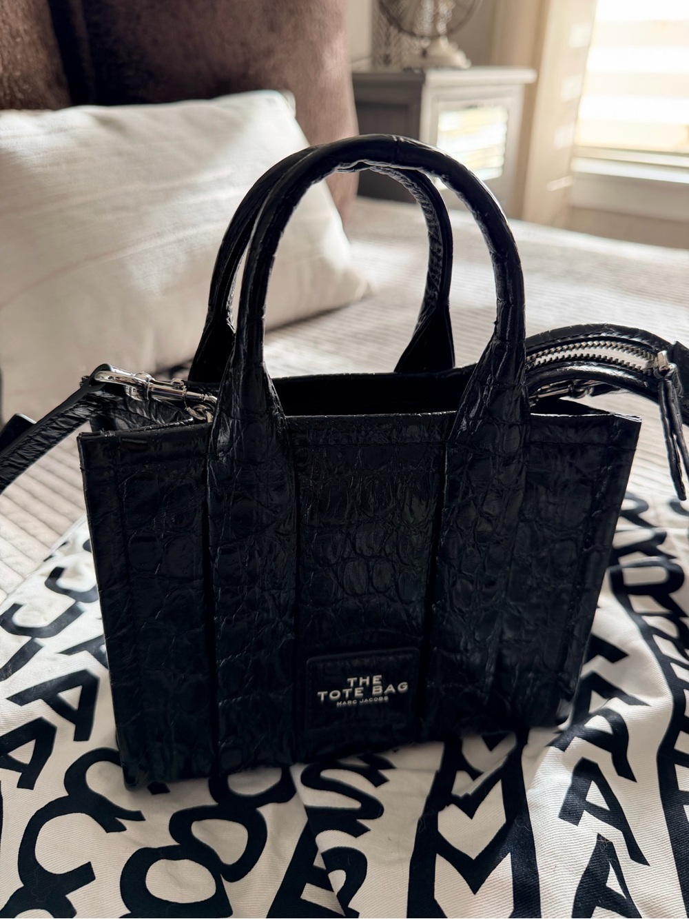 Marc Jacobs Black Croc-Embossed Mini Tote